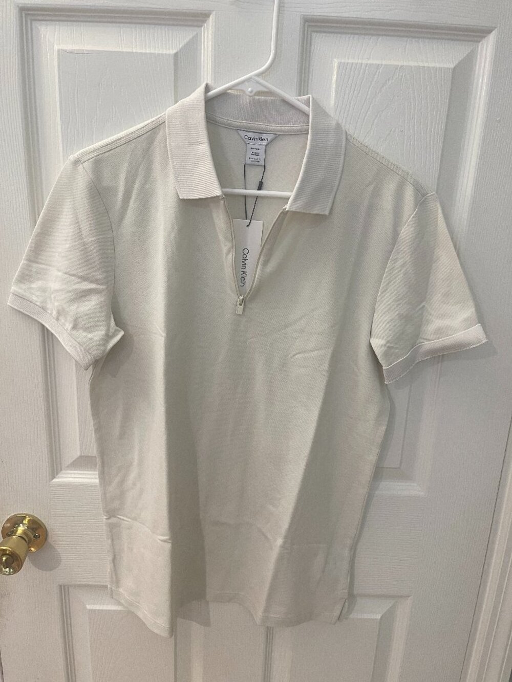 Calvin Klein Men's XS Cream Quarter Zip Polo Shirt Short Sleeve NWT